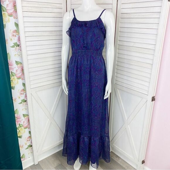 Express Paisley Tiered Ruffle Sleeveless Maxi Dress Purple Small - Picture 1 of 11